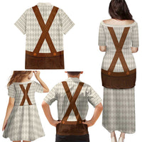 Traditional German Costume - Lederhosen Family Matching Puletasi and Hawaiian Shirt Old Vintage Bavarian Pattern
