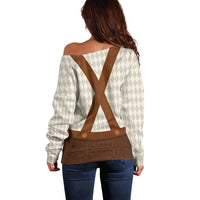 Traditional German Costume - Lederhosen Off Shoulder Sweater Old Vintage Bavarian Pattern - Wonder Print Shop