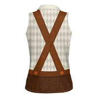 Traditional German Costume - Lederhosen Women Sleeveless Polo Shirt Old Vintage Bavarian Pattern - Wonder Print Shop