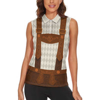 Traditional German Costume - Lederhosen Women Sleeveless Polo Shirt Old Vintage Bavarian Pattern - Wonder Print Shop