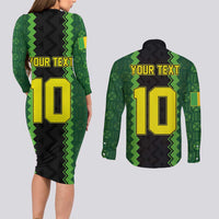 Custom Mali Football Couples Matching Long Sleeve Bodycon Dress and Long Sleeve Button Shirt Les Aigles-Green Gold and Red