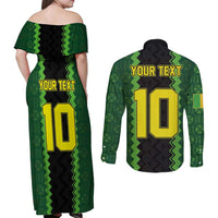 Custom Mali Football Couples Matching Off Shoulder Maxi Dress and Long Sleeve Button Shirt Les Aigles-Green Gold and Red