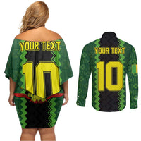 Custom Mali Football Couples Matching Off Shoulder Short Dress and Long Sleeve Button Shirt Les Aigles-Green Gold and Red