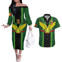 Custom Mali Football Couples Matching Off The Shoulder Long Sleeve Dress and Hawaiian Shirt Les Aigles-Green Gold and Red