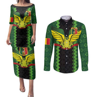 Custom Mali Football Couples Matching Puletasi and Long Sleeve Button Shirt Les Aigles-Green Gold and Red