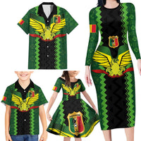 Custom Mali Football Family Matching Long Sleeve Bodycon Dress and Hawaiian Shirt Les Aigles-Green Gold and Red