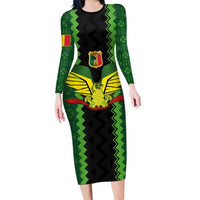 Custom Mali Football Family Matching Long Sleeve Bodycon Dress and Hawaiian Shirt Les Aigles-Green Gold and Red