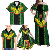 Custom Mali Football Family Matching Off Shoulder Maxi Dress and Hawaiian Shirt Les Aigles-Green Gold and Red