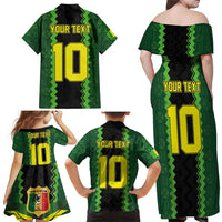 Custom Mali Football Family Matching Off Shoulder Maxi Dress and Hawaiian Shirt Les Aigles-Green Gold and Red