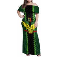 Custom Mali Football Family Matching Off Shoulder Maxi Dress and Hawaiian Shirt Les Aigles-Green Gold and Red