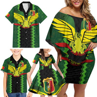 Custom Mali Football Family Matching Off Shoulder Short Dress and Hawaiian Shirt Les Aigles-Green Gold and Red