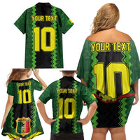 Custom Mali Football Family Matching Off Shoulder Short Dress and Hawaiian Shirt Les Aigles-Green Gold and Red