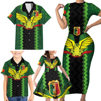 Custom Mali Football Family Matching Short Sleeve Bodycon Dress and Hawaiian Shirt Les Aigles-Green Gold and Red