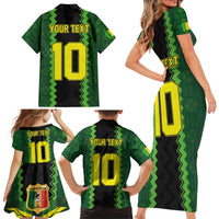 Custom Mali Football Family Matching Short Sleeve Bodycon Dress and Hawaiian Shirt Les Aigles-Green Gold and Red