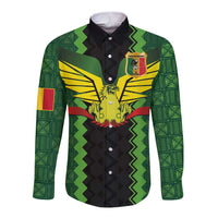 Custom Mali Football Long Sleeve Button Shirt Les Aigles-Green Gold and Red