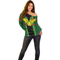 Custom Mali Football Off Shoulder Sweater Les Aigles-Green Gold and Red