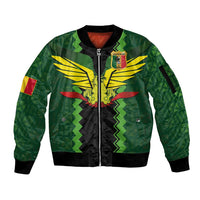 Custom Mali Football Sleeve Zip Bomber Jacket Les Aigles-Green Gold and Red