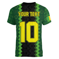 Custom Mali Football Women V-Neck T-Shirt Les Aigles-Green Gold and Red