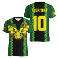 Custom Mali Football Women V-Neck T-Shirt Les Aigles-Green Gold and Red