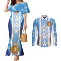 Custom Argentina Football Couples Matching Mermaid Dress and Long Sleeve Button Shirt La Albiceleste Three Times The Best in The World