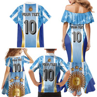Custom Argentina Football Family Matching Mermaid Dress and Hawaiian Shirt La Albiceleste Three Times The Best in The World