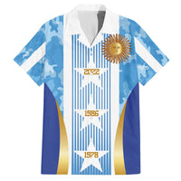 Custom Argentina Football Family Matching Off The Shoulder Long Sleeve Dress and Hawaiian Shirt La Albiceleste Three Times The Best in The World