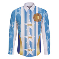 Custom Argentina Football Family Matching Off The Shoulder Long Sleeve Dress and Hawaiian Shirt La Albiceleste Three Times The Best in The World