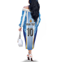 Custom Argentina Football Family Matching Off The Shoulder Long Sleeve Dress and Hawaiian Shirt La Albiceleste Three Times The Best in The World