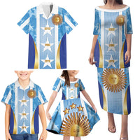 Custom Argentina Football Family Matching Puletasi and Hawaiian Shirt La Albiceleste Three Times The Best in The World