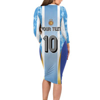 Custom Argentina Football Long Sleeve Bodycon Dress La Albiceleste Three Times The Best in The World