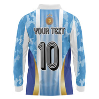 Custom Argentina Football Long Sleeve Polo Shirt La Albiceleste Three Times The Best in The World