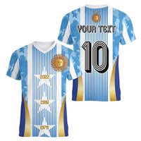 Custom Argentina Football Women V-Neck T-Shirt La Albiceleste Three Times The Best in The World