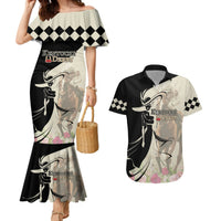 Kentucky Racing Horses Derby Hat Girl Couples Matching Mermaid Dress and Hawaiian Shirt Beige Color - Wonder Print Shop