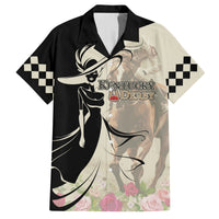 Kentucky Racing Horses Derby Hat Girl Family Matching Off The Shoulder Long Sleeve Dress and Hawaiian Shirt Beige Color - Wonder Print Shop