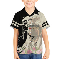 Kentucky Racing Horses Derby Hat Girl Family Matching Off The Shoulder Long Sleeve Dress and Hawaiian Shirt Beige Color - Wonder Print Shop