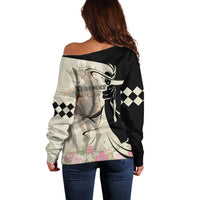Kentucky Racing Horses Derby Hat Girl Off Shoulder Sweater Beige Color - Wonder Print Shop