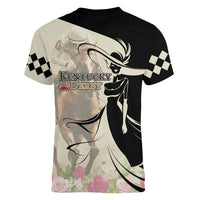Kentucky Racing Horses Derby Hat Girl Women V-Neck T-Shirt Beige Color - Wonder Print Shop