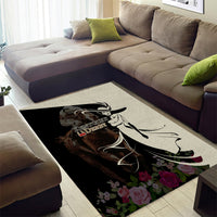 Kentucky Racing Horses Derby Hat Girl Area Rug Black Color - Wonder Print Shop