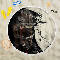 Kentucky Racing Horses Derby Hat Girl Beach Blanket Black Color - Wonder Print Shop