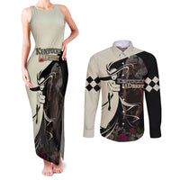 Kentucky Racing Horses Derby Hat Girl Couples Matching Tank Maxi Dress and Long Sleeve Button Shirt Black Color - Wonder Print Shop