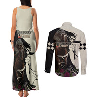 Kentucky Racing Horses Derby Hat Girl Couples Matching Tank Maxi Dress and Long Sleeve Button Shirt Black Color - Wonder Print Shop