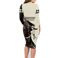 Kentucky Racing Horses Derby Hat Girl Family Matching Long Sleeve Bodycon Dress and Hawaiian Shirt Black Color - Wonder Print Shop