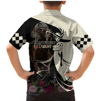 Kentucky Racing Horses Derby Hat Girl Family Matching Mermaid Dress and Hawaiian Shirt Black Color - Wonder Print Shop
