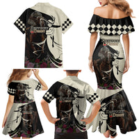 Kentucky Racing Horses Derby Hat Girl Family Matching Mermaid Dress and Hawaiian Shirt Black Color - Wonder Print Shop