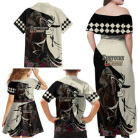 Kentucky Racing Horses Derby Hat Girl Family Matching Off Shoulder Maxi Dress and Hawaiian Shirt Black Color - Wonder Print Shop