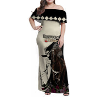 Kentucky Racing Horses Derby Hat Girl Family Matching Off Shoulder Maxi Dress and Hawaiian Shirt Black Color - Wonder Print Shop