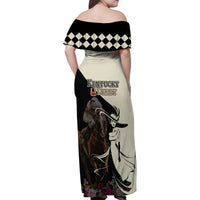 Kentucky Racing Horses Derby Hat Girl Family Matching Off Shoulder Maxi Dress and Hawaiian Shirt Black Color - Wonder Print Shop