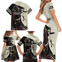 Kentucky Racing Horses Derby Hat Girl Family Matching Short Sleeve Bodycon Dress and Hawaiian Shirt Black Color - Wonder Print Shop