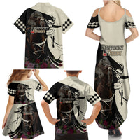 Kentucky Racing Horses Derby Hat Girl Family Matching Summer Maxi Dress and Hawaiian Shirt Black Color - Wonder Print Shop