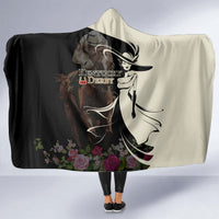 Kentucky Racing Horses Derby Hat Girl Hooded Blanket Black Color